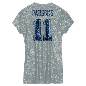 Micah parsons dallas cowboys girls youth sequin player name number v neck dress Silver Yth L