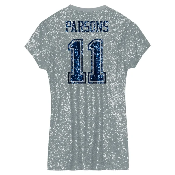 Micah parsons dallas cowboys girls youth sequin player name number v neck dress Silver Yth L