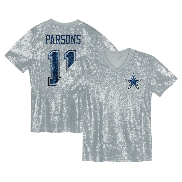 Micah parsons dallas cowboys girls youth sequin v neck fashion jersey Silver