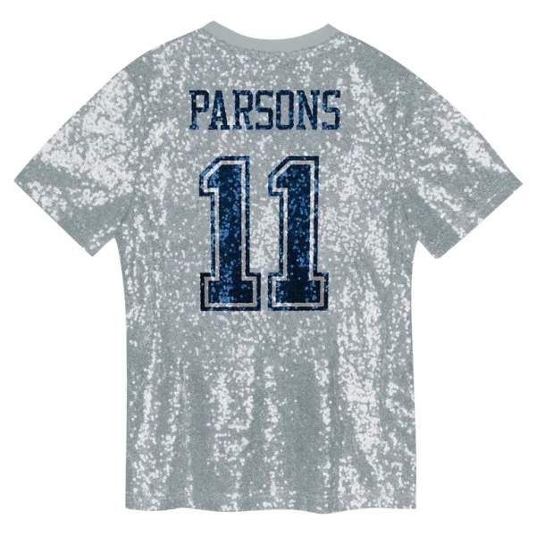 Micah parsons dallas cowboys girls youth sequin v neck fashion jersey Silver Yth L