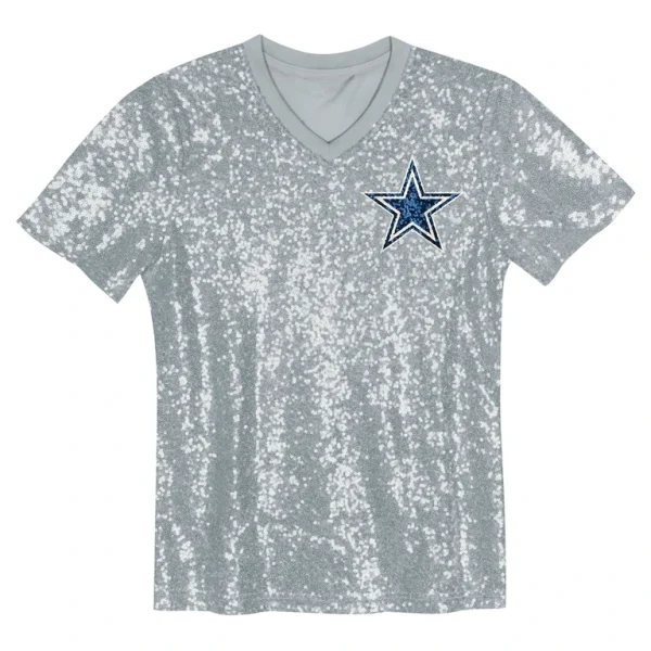Micah parsons dallas cowboys girls youth sequin v neck fashion jersey Silver Yth M