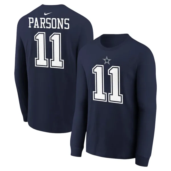 Micah parsons dallas cowboys nike youth player name number long sleeve t shirt Navy