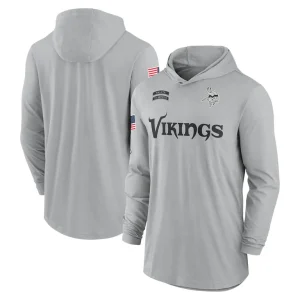 Minnesota vikings nike 2024 salute to service lightweight performance long sleeve hooded t shirt Gray
