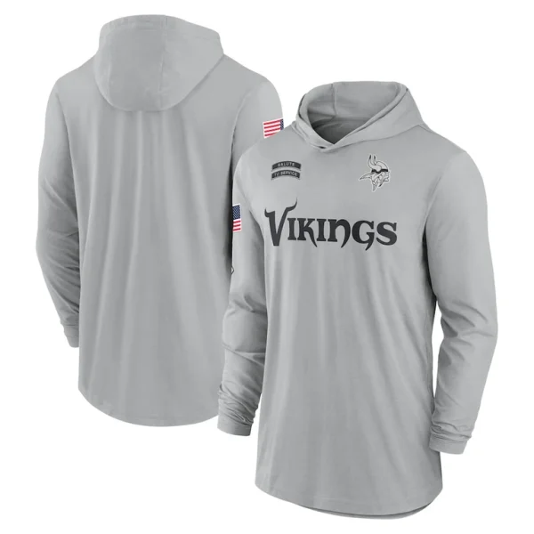 Minnesota vikings nike 2024 salute to service lightweight performance long sleeve hooded t shirt Gray