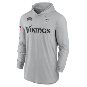 Minnesota vikings nike 2024 salute to service lightweight performance long sleeve hooded t shirt Gray M
