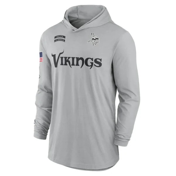 Minnesota vikings nike 2024 salute to service lightweight performance long sleeve hooded t shirt Gray M