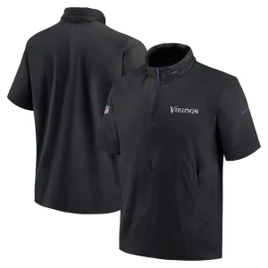 Minnesota vikings nike 2024 sideline coach short sleeve half zip hoodie jacket Black