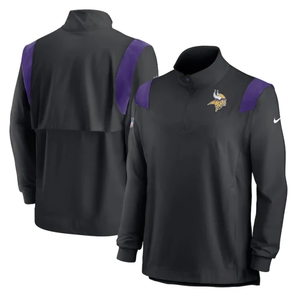 Minnesota vikings nike sideline coach chevron lockup quarter zip long sleeve top Black