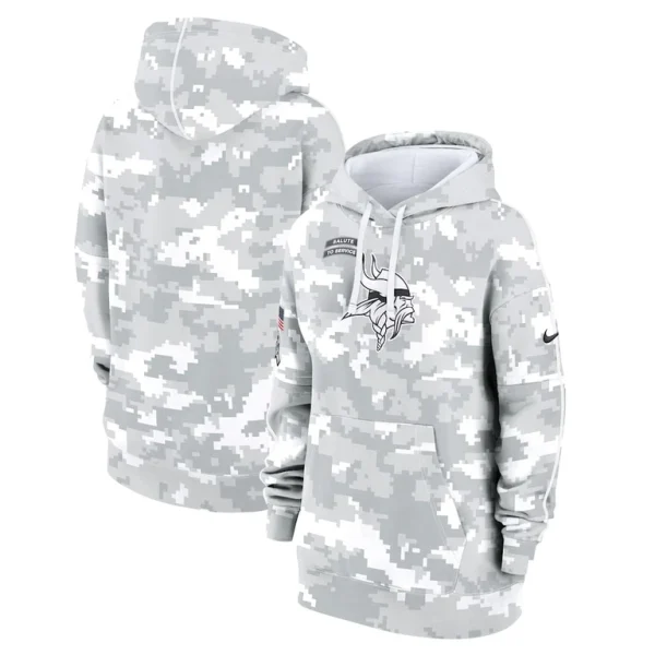 Minnesota vikings nike womens 2024 salute to service club fleece oversized pullover hoodie Arctic camo