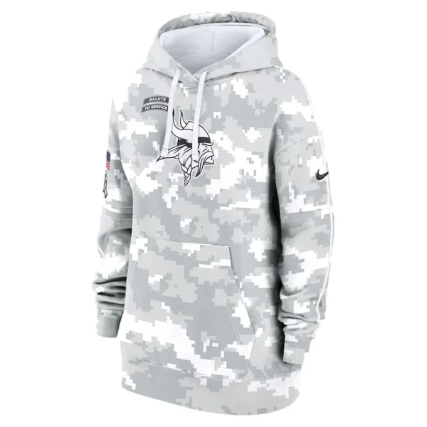 Minnesota vikings nike womens 2024 salute to service club fleece oversized pullover hoodie Arctic camo S