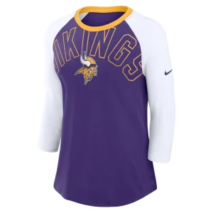 Minnesota vikings nike womens knockout arch raglan tri blend 34 sleeve t shirt Purplewhite S
