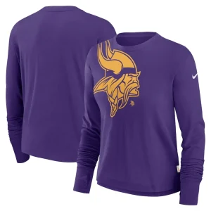 Minnesota vikings nike womens large shoulder logo cropped long sleeve fashion t shirt Purple
