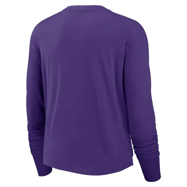 Minnesota vikings nike womens large shoulder logo cropped long sleeve fashion t shirt Purple M