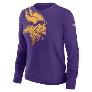 Minnesota vikings nike womens large shoulder logo cropped long sleeve fashion t shirt Purple S