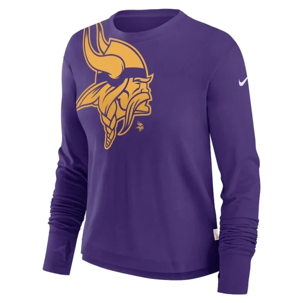 Minnesota vikings nike womens large shoulder logo cropped long sleeve fashion t shirt Purple S
