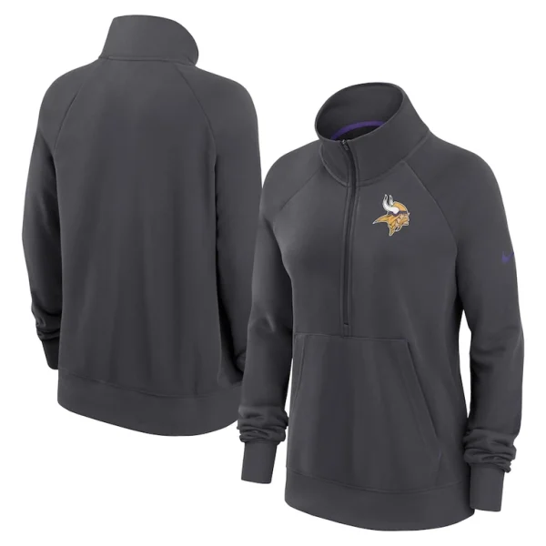 Minnesota vikings nike womens premium raglan performance half zip sweatshirt Charcoal