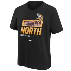 Minnesota vikings nike youth 2022 nfc north division champions locker room trophy collection t shirt Black Yth M