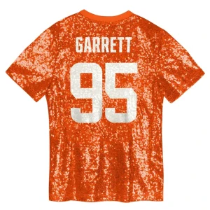 Myles garrett cleveland browns girls youth sequin v neck fashion jersey Orange Yth L