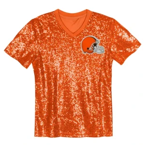Myles garrett cleveland browns girls youth sequin v neck fashion jersey Orange Yth M