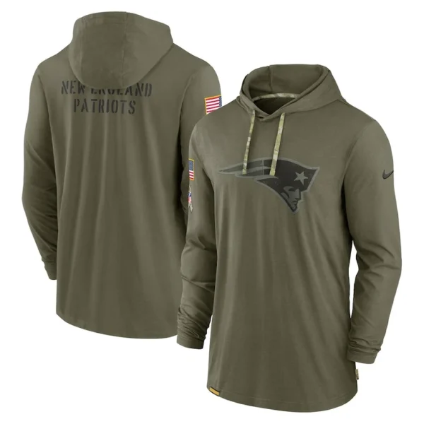 New england patriots nike 2022 salute to service tonal lightweight long sleeve hooded t shirt Olive