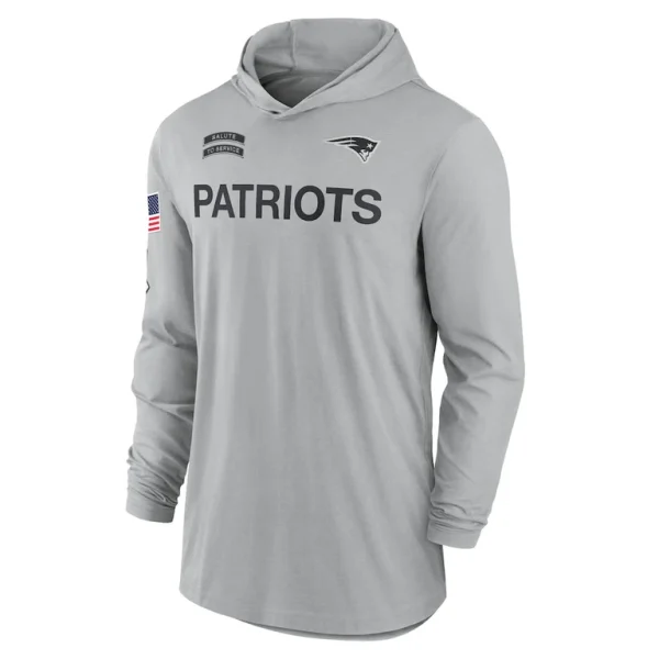 New england patriots nike 2024 salute to service lightweight performance long sleeve hooded t shirt Gray M
