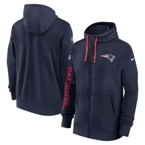 New england patriots nike 2024 sideline club full zip hoodie Navy