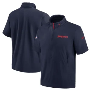 New england patriots nike 2024 sideline coach short sleeve half zip hoodie jacket Navy