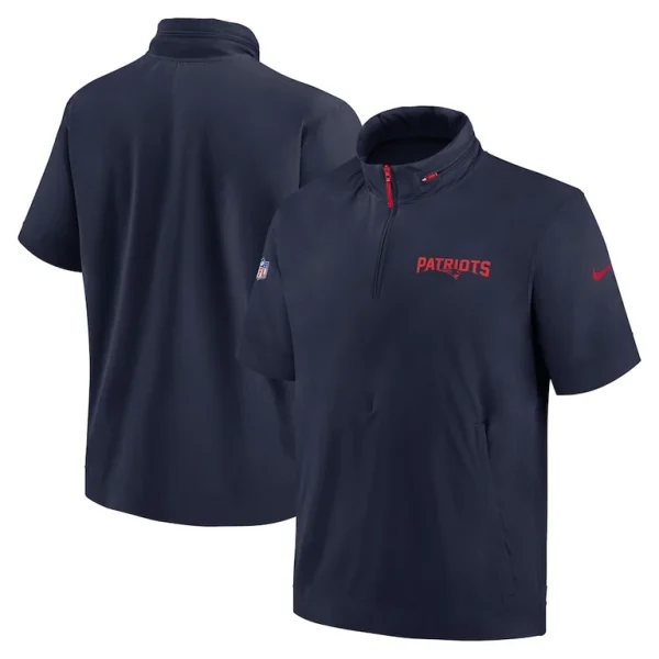New england patriots nike 2024 sideline coach short sleeve half zip hoodie jacket Navy