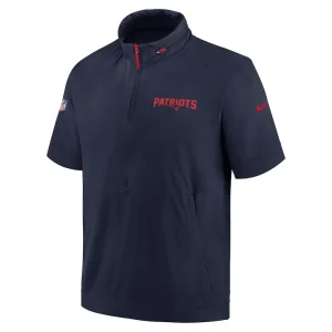New england patriots nike 2024 sideline coach short sleeve half zip hoodie jacket Navy M