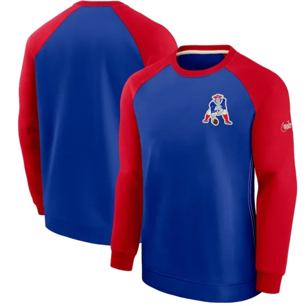 New england patriots nike historic raglan crew performance sweater Royalred