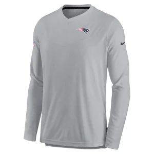 New england patriots nike sideline coach chevron lock up long sleeve v neck performance t shirt Gray M
