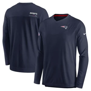 New england patriots nike sideline coach chevron lock up long sleeve v neck performance t shirt Navy
