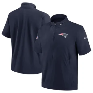New england patriots nike sideline coach short sleeve hoodie quarter zip jacket Navy