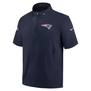 New england patriots nike sideline coach short sleeve hoodie quarter zip jacket Navy M