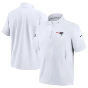 New england patriots nike sideline coach short sleeve hoodie quarter zip jacket White