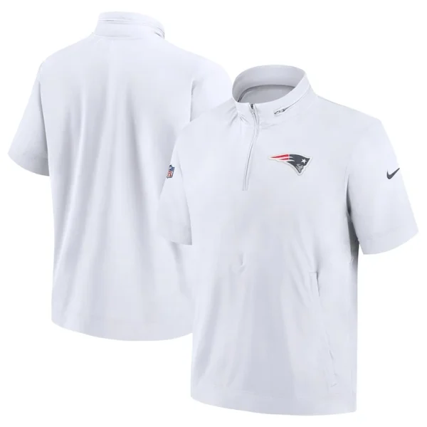 New england patriots nike sideline coach short sleeve hoodie quarter zip jacket White