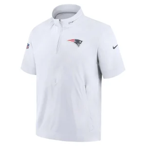New england patriots nike sideline coach short sleeve hoodie quarter zip jacket White M