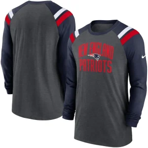 New england patriots nike tri blend raglan athletic long sleeve fashion t shirt Heathered charcoalnavy