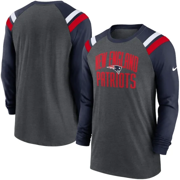 New england patriots nike tri blend raglan athletic long sleeve fashion t shirt Heathered charcoalnavy