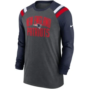 New england patriots nike tri blend raglan athletic long sleeve fashion t shirt Heathered charcoalnavy M