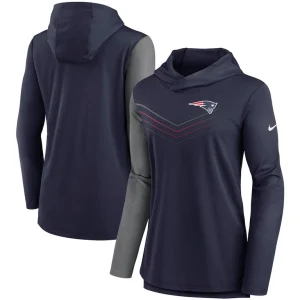 New england patriots nike womens chevron hoodie performance long sleeve t shirt Navyheathered charcoal