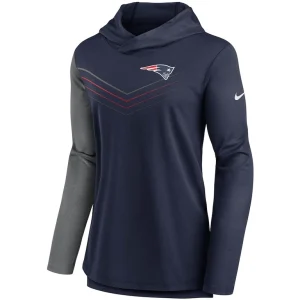 New england patriots nike womens chevron hoodie performance long sleeve t shirt Navyheathered charcoal S