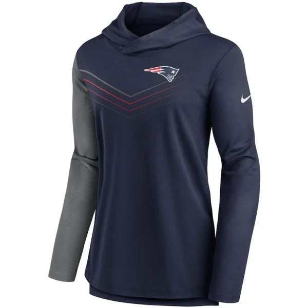 New england patriots nike womens chevron hoodie performance long sleeve t shirt Navyheathered charcoal S
