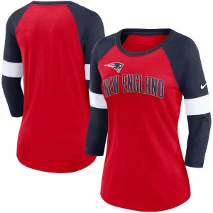 New england patriots nike womens football pride raglan 34 sleeve t shirt Heather redheather navy