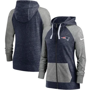 New england patriots nike womens gym vintage full zip hoodie Heathered navy