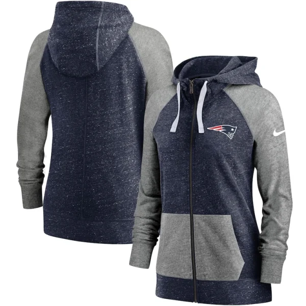 New england patriots nike womens gym vintage full zip hoodie Heathered navy