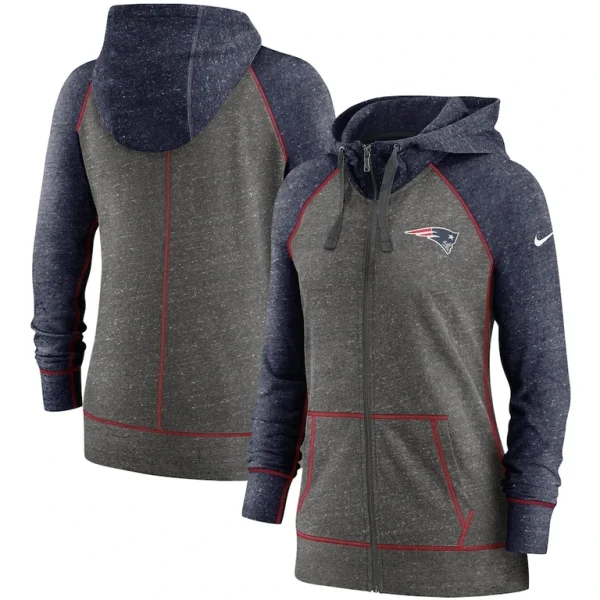 New england patriots nike womens gym vintage raglan full zip hoodie Heathered charcoalnavy