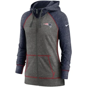 New england patriots nike womens gym vintage raglan full zip hoodie Heathered charcoalnavy S