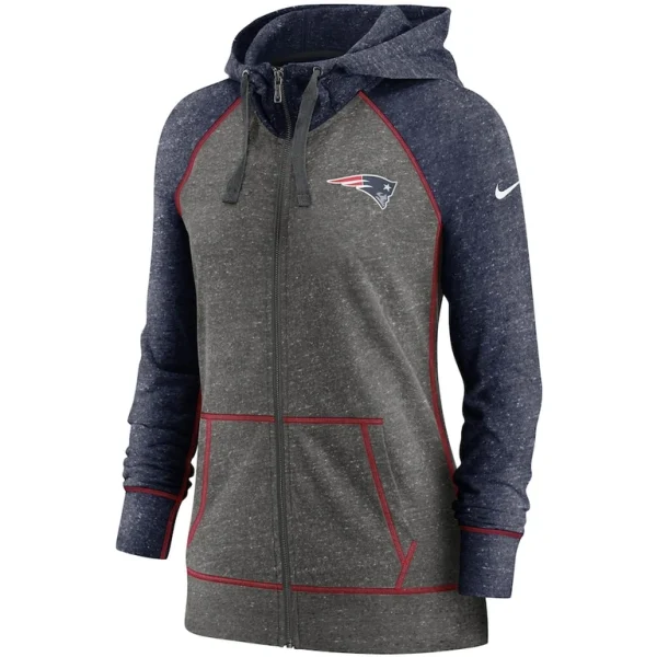 New england patriots nike womens gym vintage raglan full zip hoodie Heathered charcoalnavy S
