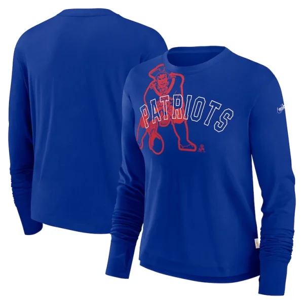 New england patriots nike womens layered logo cropped long sleeve fashion t shirt Royal
